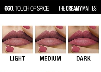Maybelline New York Matte Lipstick, Intense Colour, Keeps Lips Moisturised, 660 Touch of Spice, Color Sensational Creamy Matte Lipstick, 3.9g